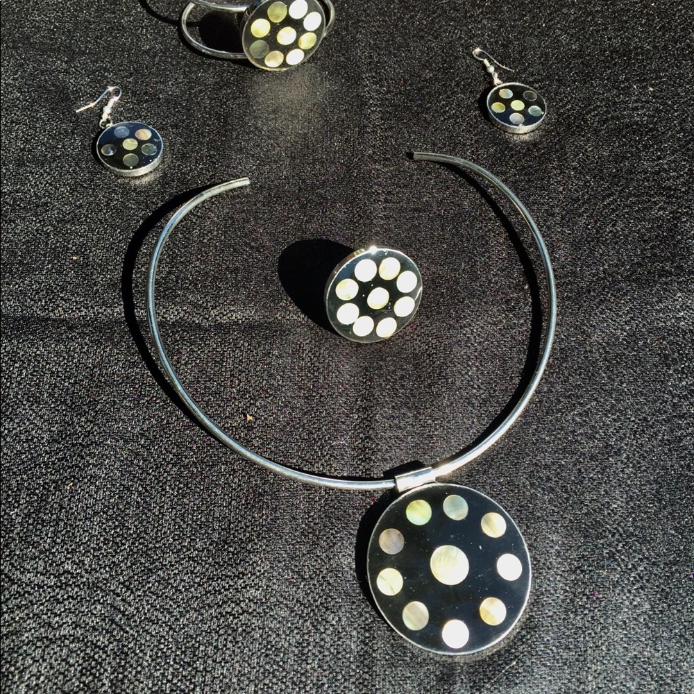 5 Piece Necklace Earring Bracelet Ring Set Abalone - Picture 6 of 8